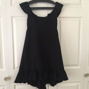 Milly Black Ruffled High Low Solid Sheath Dress